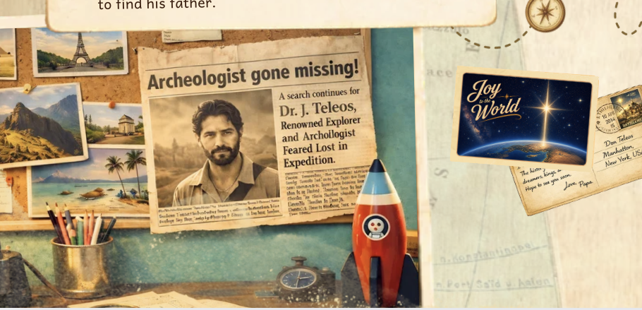 Dr. J. Teleos missing explorer story board