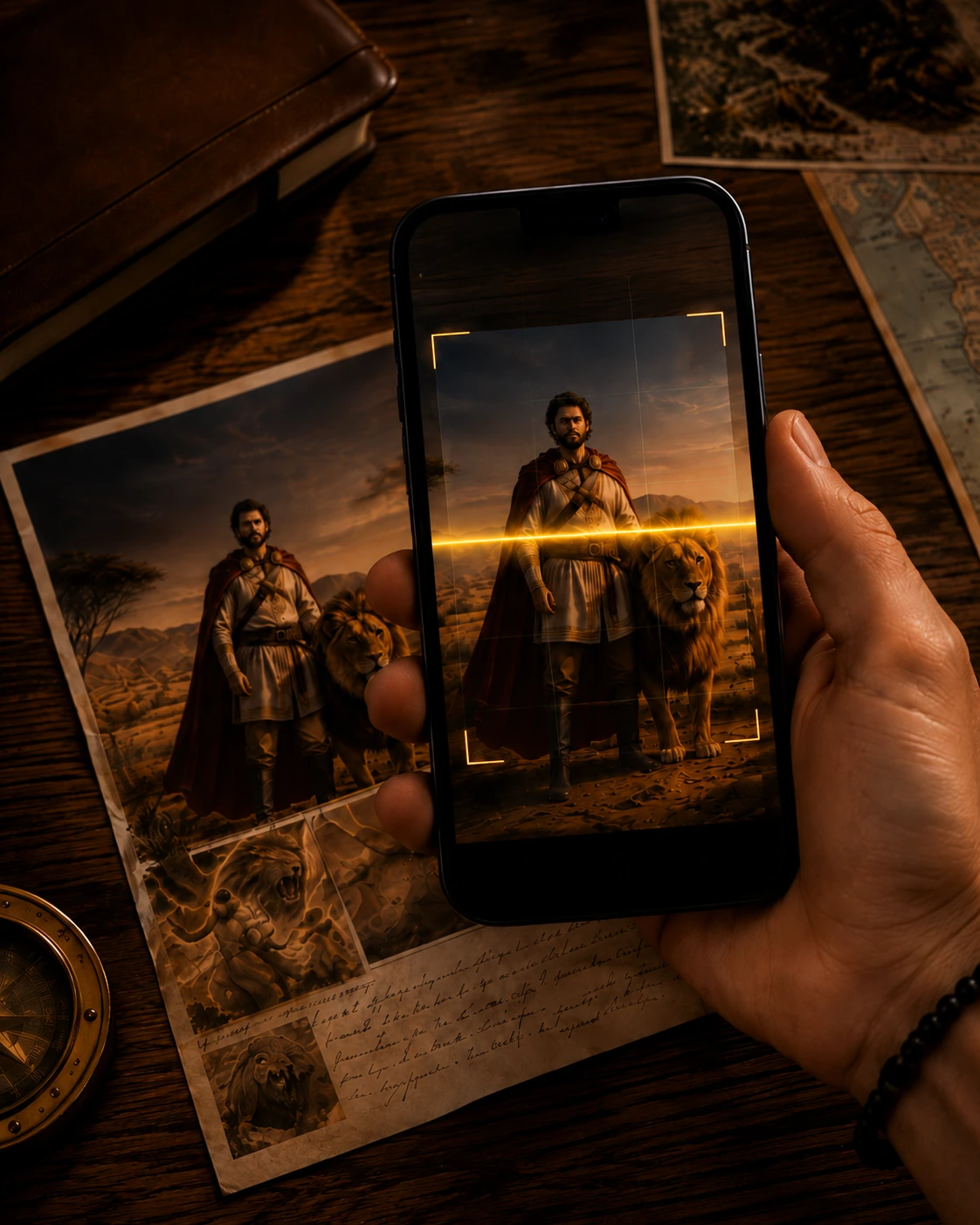 A phone scanning a King Teleos image to activate connected content